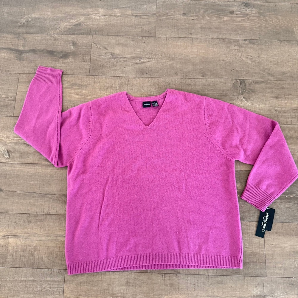 NWT Xhilaration V-Neck Sweater VTG 2X Pink Lambswool Blend Crab Apple Coquette